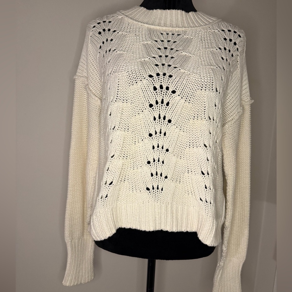 Free People Chunky Knit Sweater Cream Ivory Open Knit Boho Size M